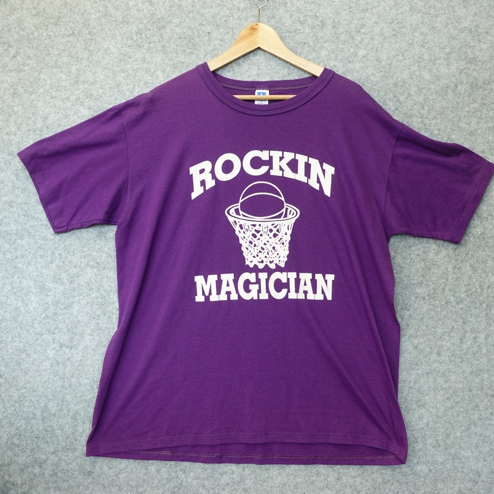 Vintage 1980s Rockin Magician T Shirt XL Purple Single Stitch Skater Tee RUSSELL